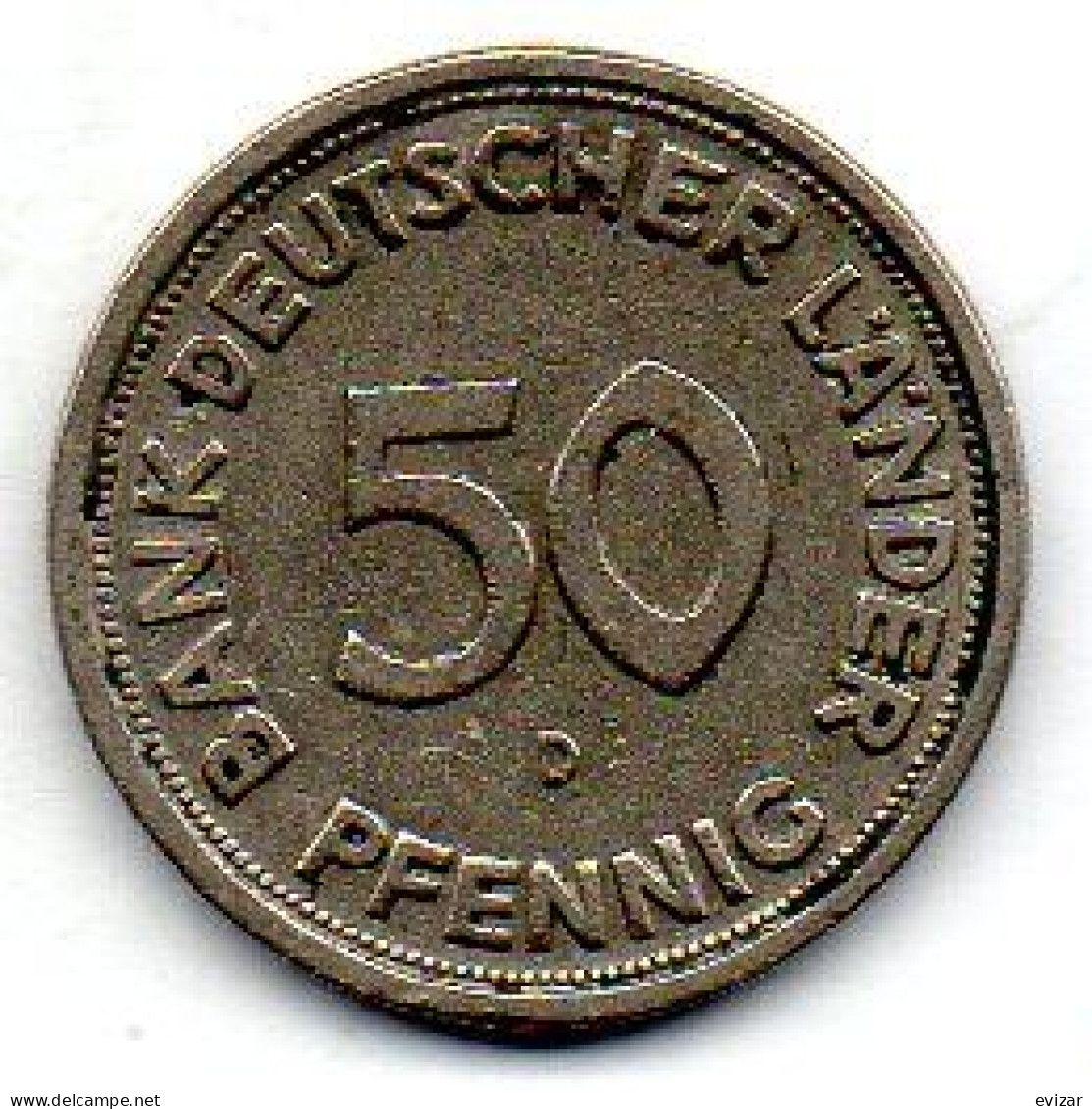 GERMANY - FEDERAL REPUBLIC, 50 Pfennig, Copper-Nickel, Year 1949-D, KM # 104 - 50 Pfennig