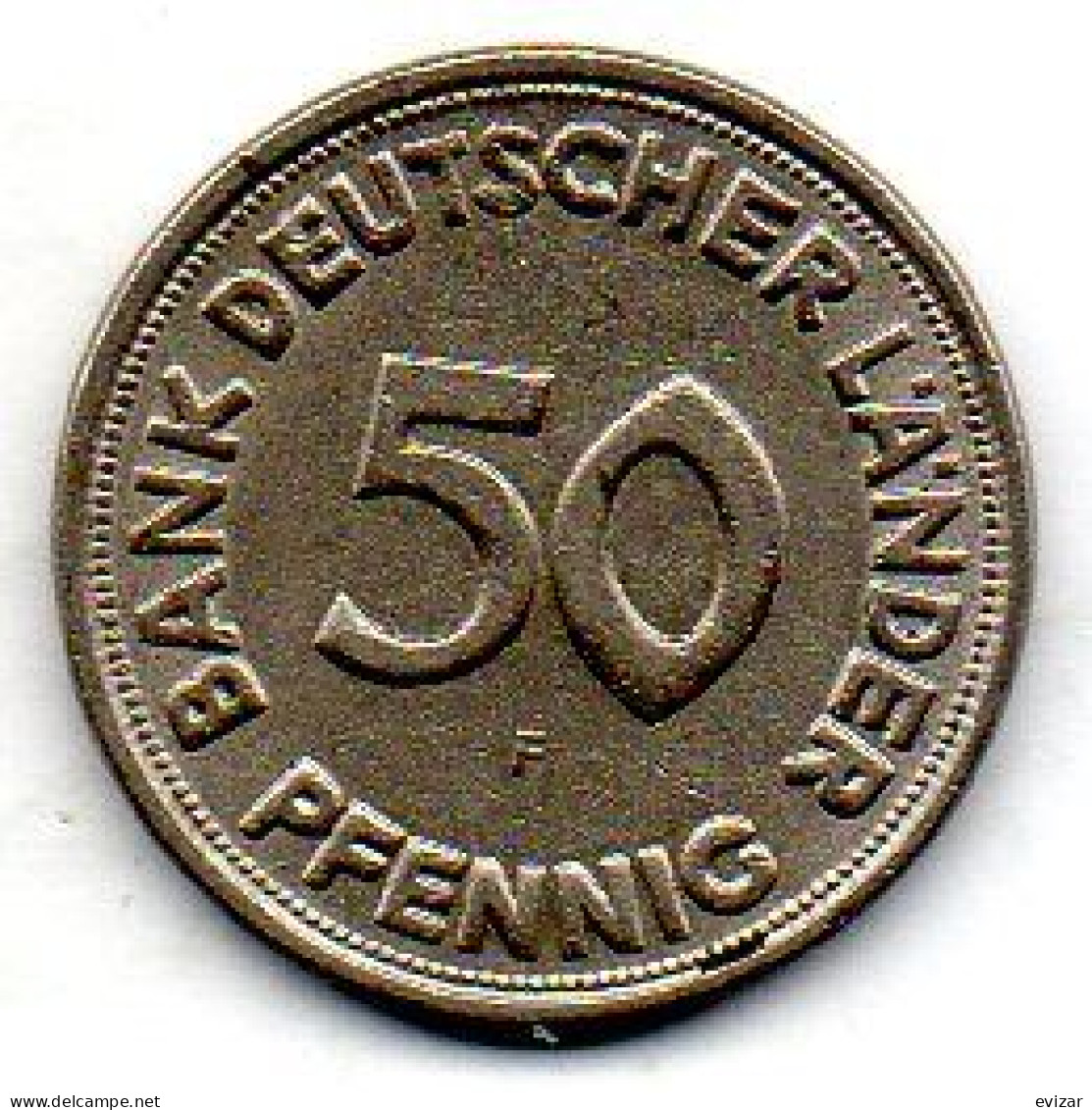 GERMANY - FEDERAL REPUBLIC, 50 Pfennig, Copper-Nickel, Year 1949-F, KM # 104 - 50 Pfennig