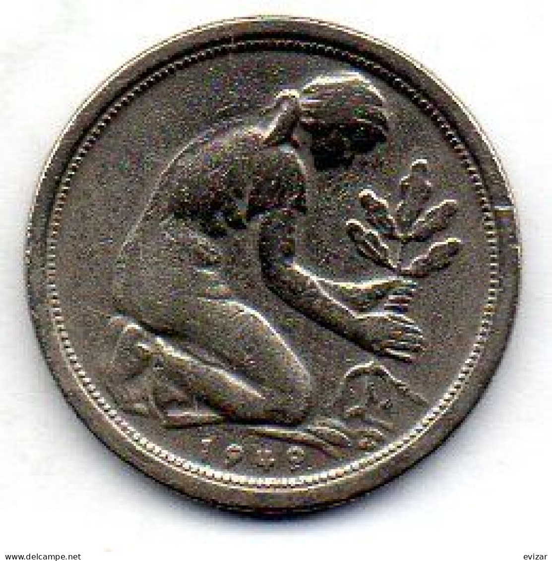 GERMANY - FEDERAL REPUBLIC, 50 Pfennig, Copper-Nickel, Year 1949-G, KM # 104 - 50 Pfennig