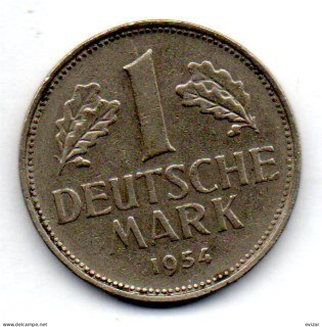 GERMANY - FEDERAL REPUBLIC, 1 Mark, Copper-Nickel, Year 1954-F, KM # 110 - 1 Mark