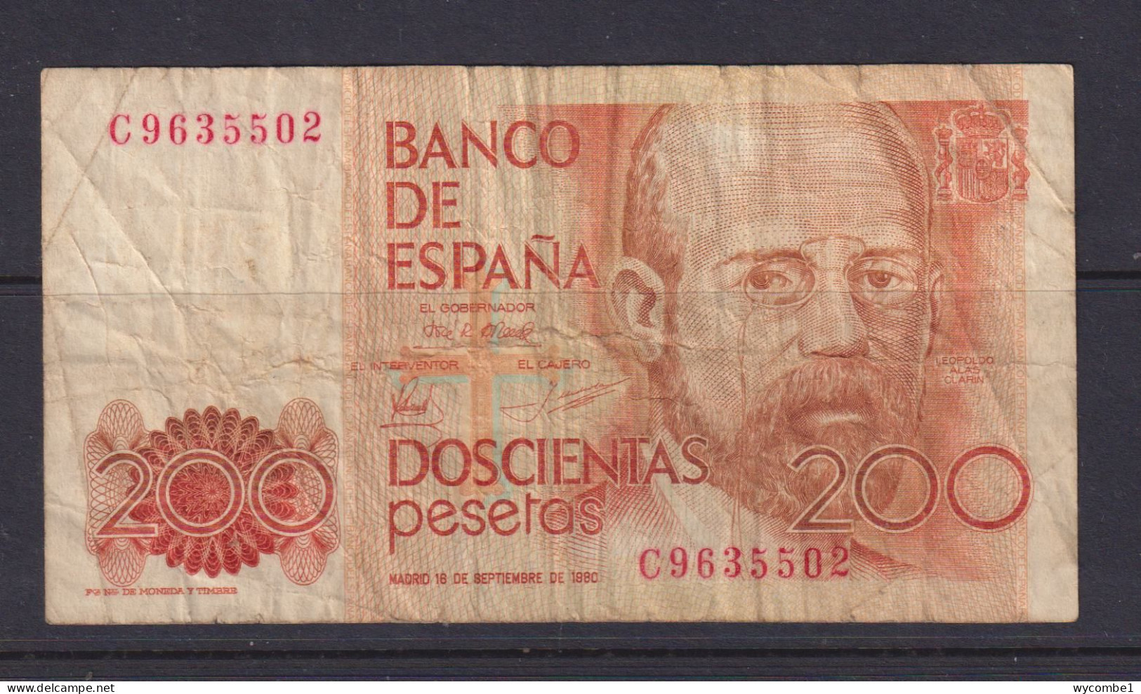 SPAIN - 1980 200 Pesetas Circulated Banknote As Scans - [ 4] 1975-… : Juan Carlos I