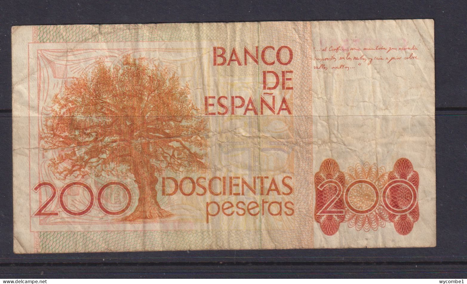 SPAIN - 1980 200 Pesetas Circulated Banknote As Scans - [ 4] 1975-… : Juan Carlos I