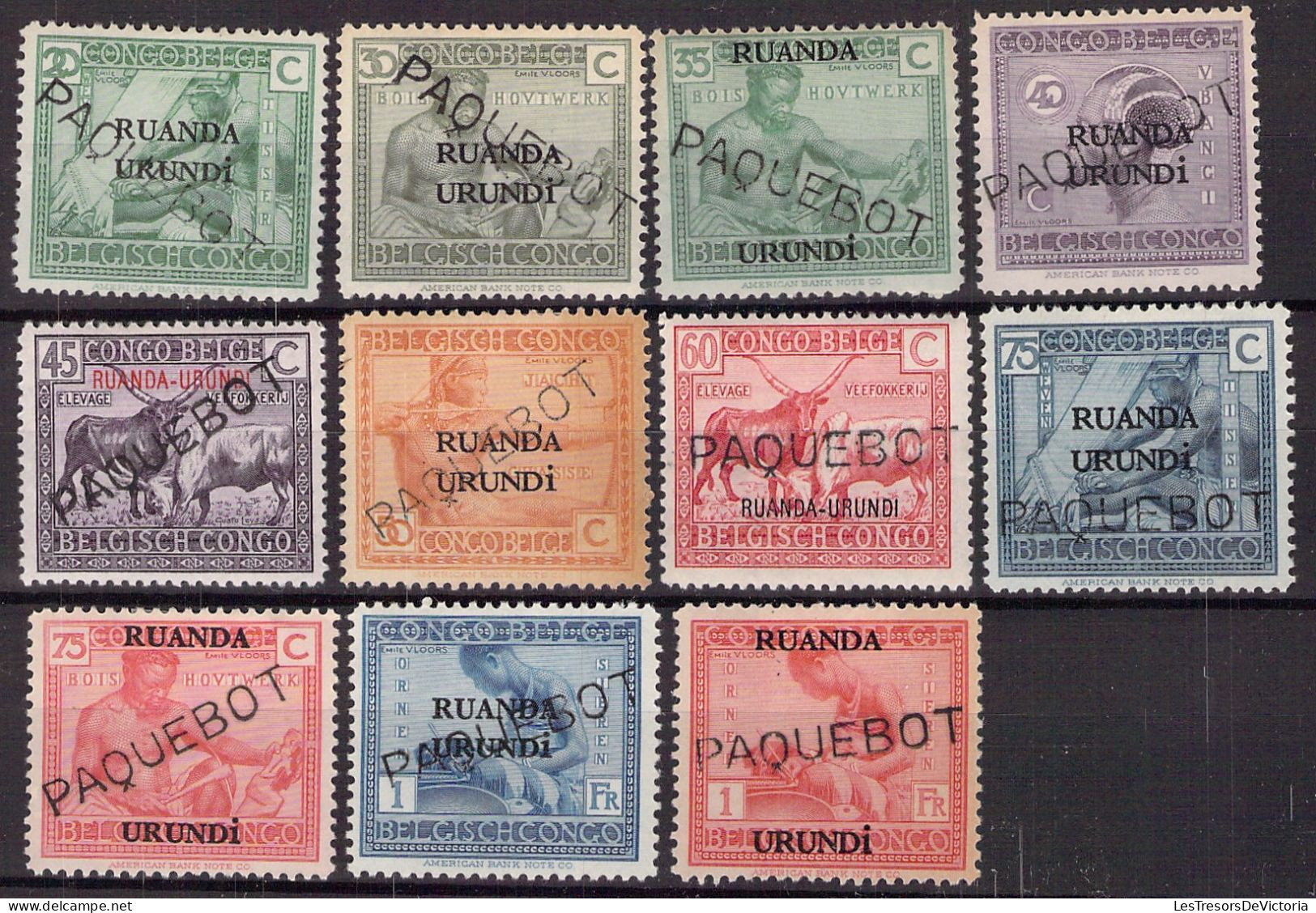 Timbres - Ruanda Urundi - 1925 - COB62/72 - Annulé Paquebot - Unused Stamps