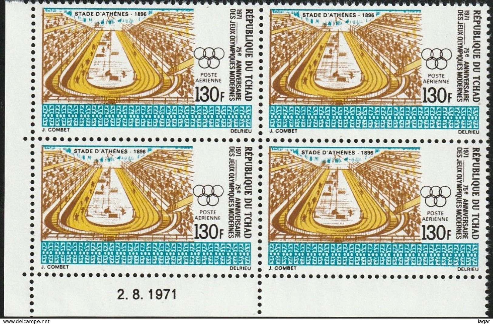 THEMATIC OLYMPIC GAMES:  T5th ANNIVERSARY OF THE FIRST OLYMPIC GAMES OF THE MODERN ERA.  BLOCKS OF 4 WITH DATE  -  TCHAD - Sommer 1896: Athen