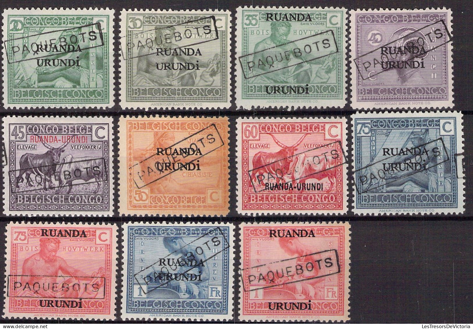 Timbres - Ruanda Urundi - 1925 - COB62/72 - Annulé Encadré Paquebots - Unused Stamps