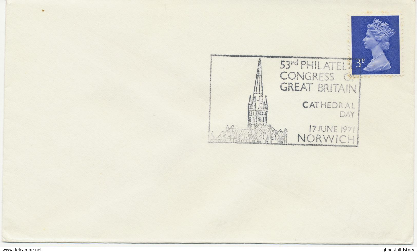 GB SPECIAL EVENT POSTMARKS 1971 53RD PHILATELIC CONGRESS OF GREAT BRITAIN NORWICH - CATHEDRAL DAY - Brieven En Documenten