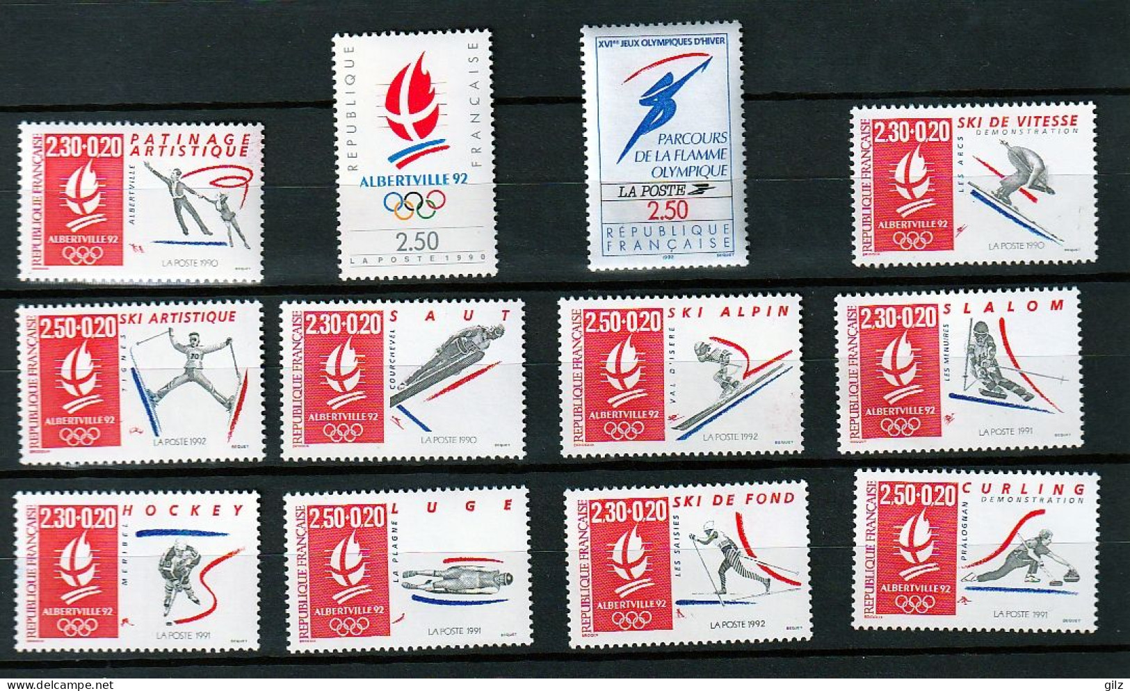 Lot France -1992 Jeux Olympique D'alberville ,depliant +serie +2 Blocs Ski Accrobatique+bloc+ 5 Ex Obli   (voir Scan) - Collections (sans Albums)