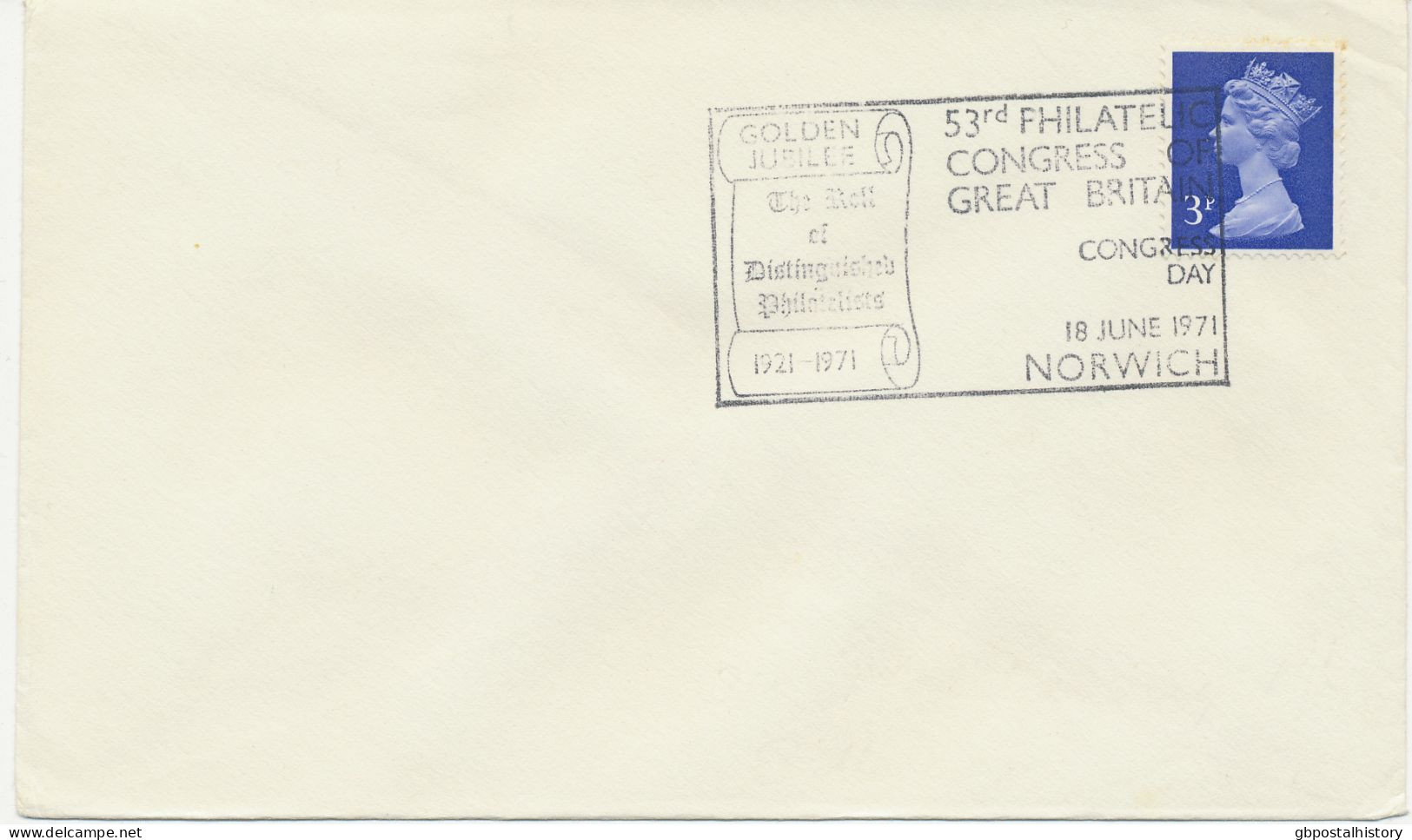 GB SPECIAL EVENT POSTMARKS 1971 53RD PHILATELIC CONGRESS OF GREAT BRITAIN NORWICH - CONGRESS DAY - Lettres & Documents