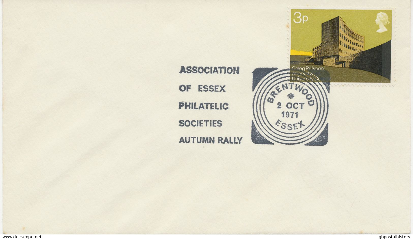 GB SPECIAL EVENT POSTMARKS 1971 ASSOCIATION OF ESSEX PHILATELIC SOCIETIES AUTUMN RALLY BRENTWOOD ESSEX - Brieven En Documenten