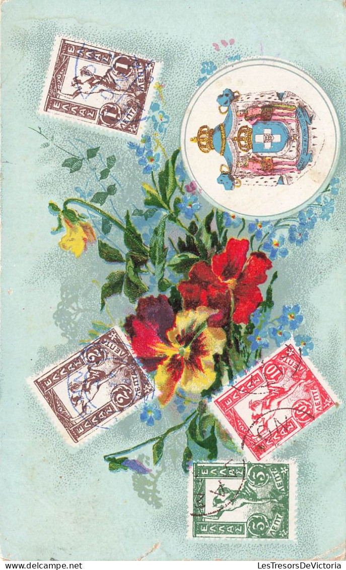 TIMBRES  - Des Timbres Sur Une Fleur En Peinture - Colorisé - Carte Postale Ancienne - Briefmarken (Abbildungen)