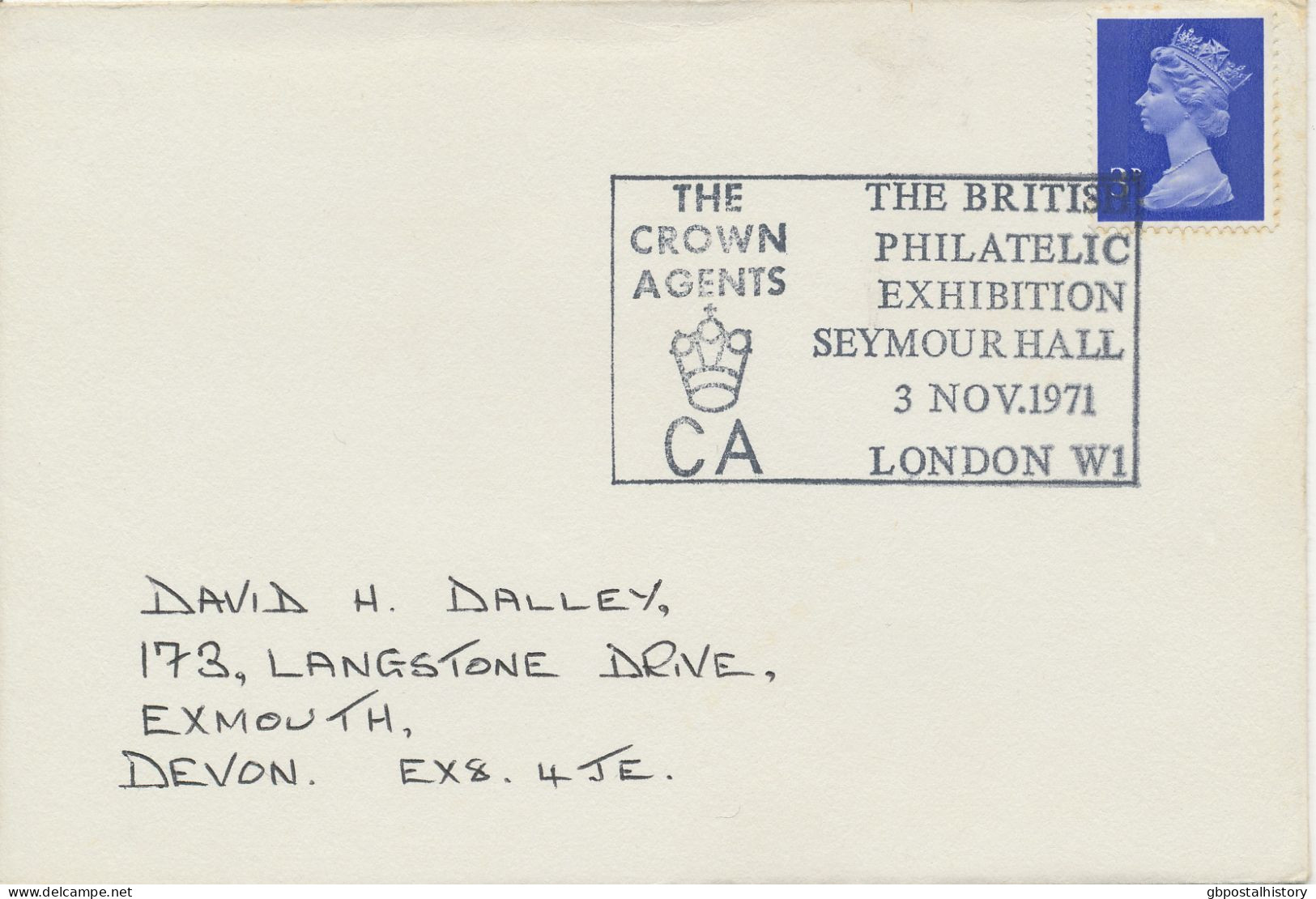 GB SPECIAL EVENT POSTMARKS 1971 THE BRITISH PHILATELIC EXHIBITION SEYMOUR HALL LONDON W.I. - THE CROWN AGENTS - Cartas & Documentos