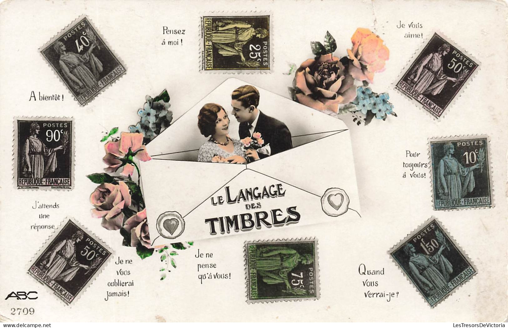 TIMBRES  - Le Secret Des Timbres - Colorisé - Carte Postale Ancienne - Timbres (représentations)