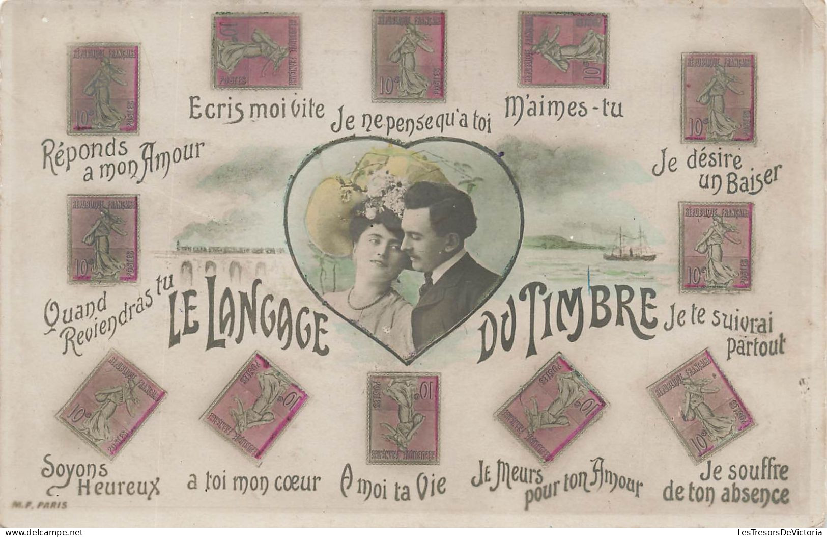 TIMBRES  - Le Secret Des Timbres - Colorisé - Carte Postale Ancienne - Timbres (représentations)