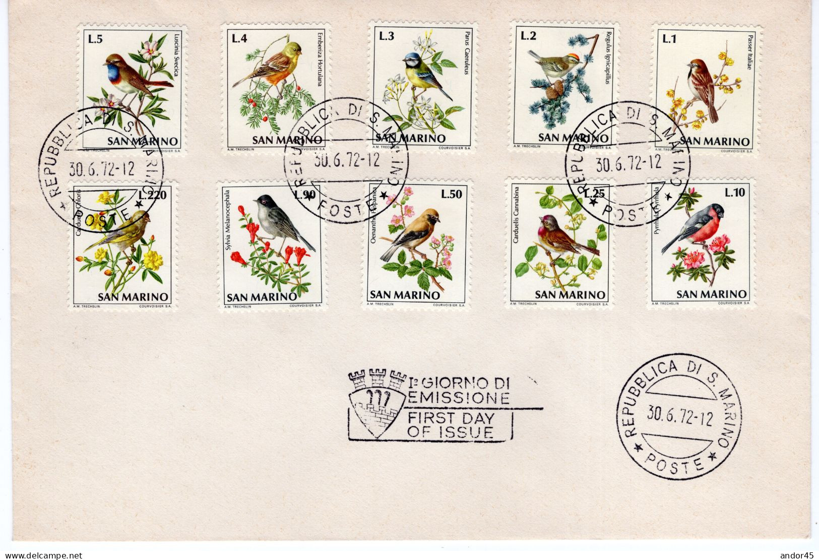 1972 BUSTA FDC CON SERIE COMPLETA DI DIECI  VALORI "UCCELLI " MOLTO BELLA - Covers & Documents