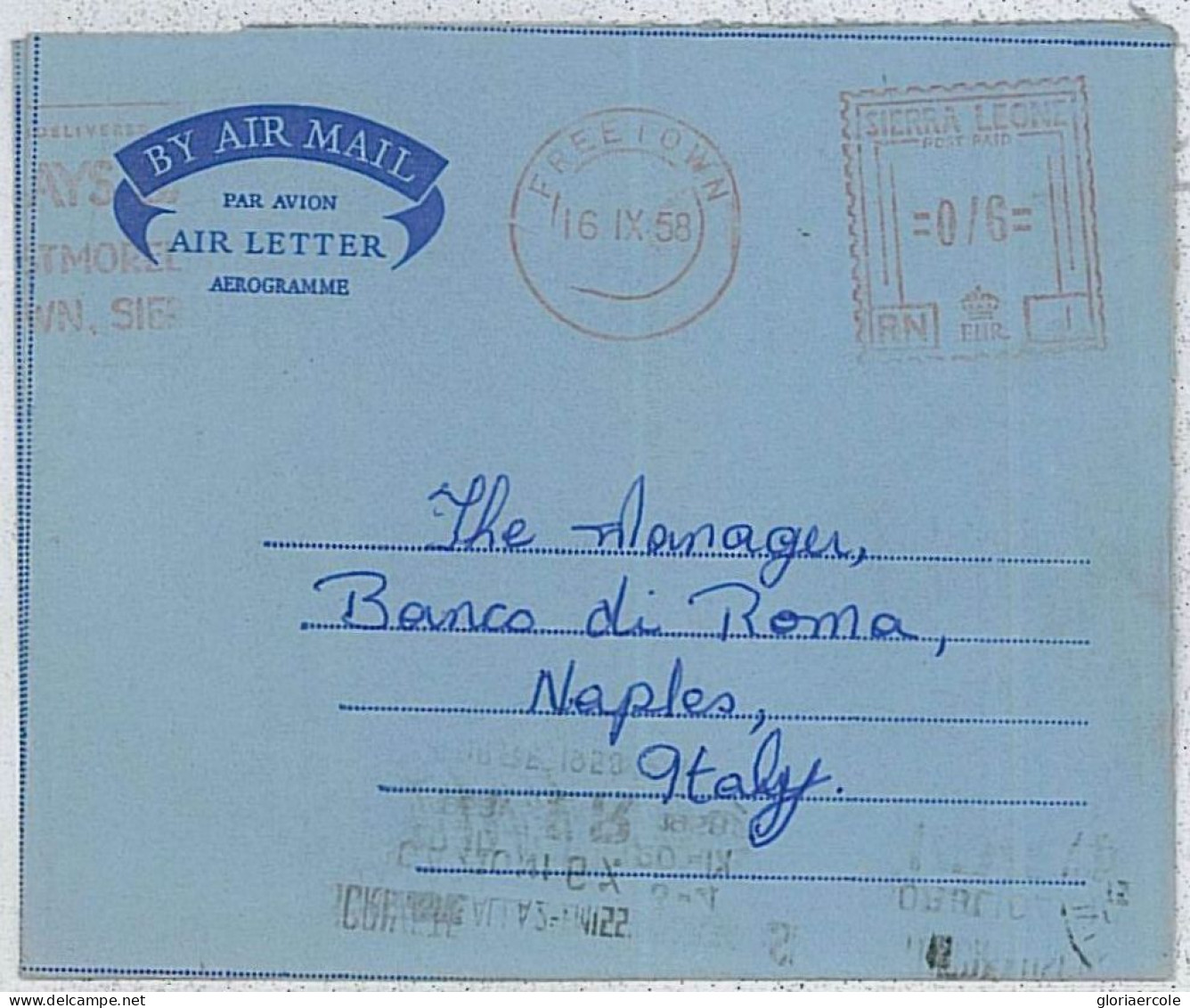 36358  - SIERRA LEONE - Postal History -   AEROGRAMME To ITALY 1958 - Sierra Leone (...-1960)