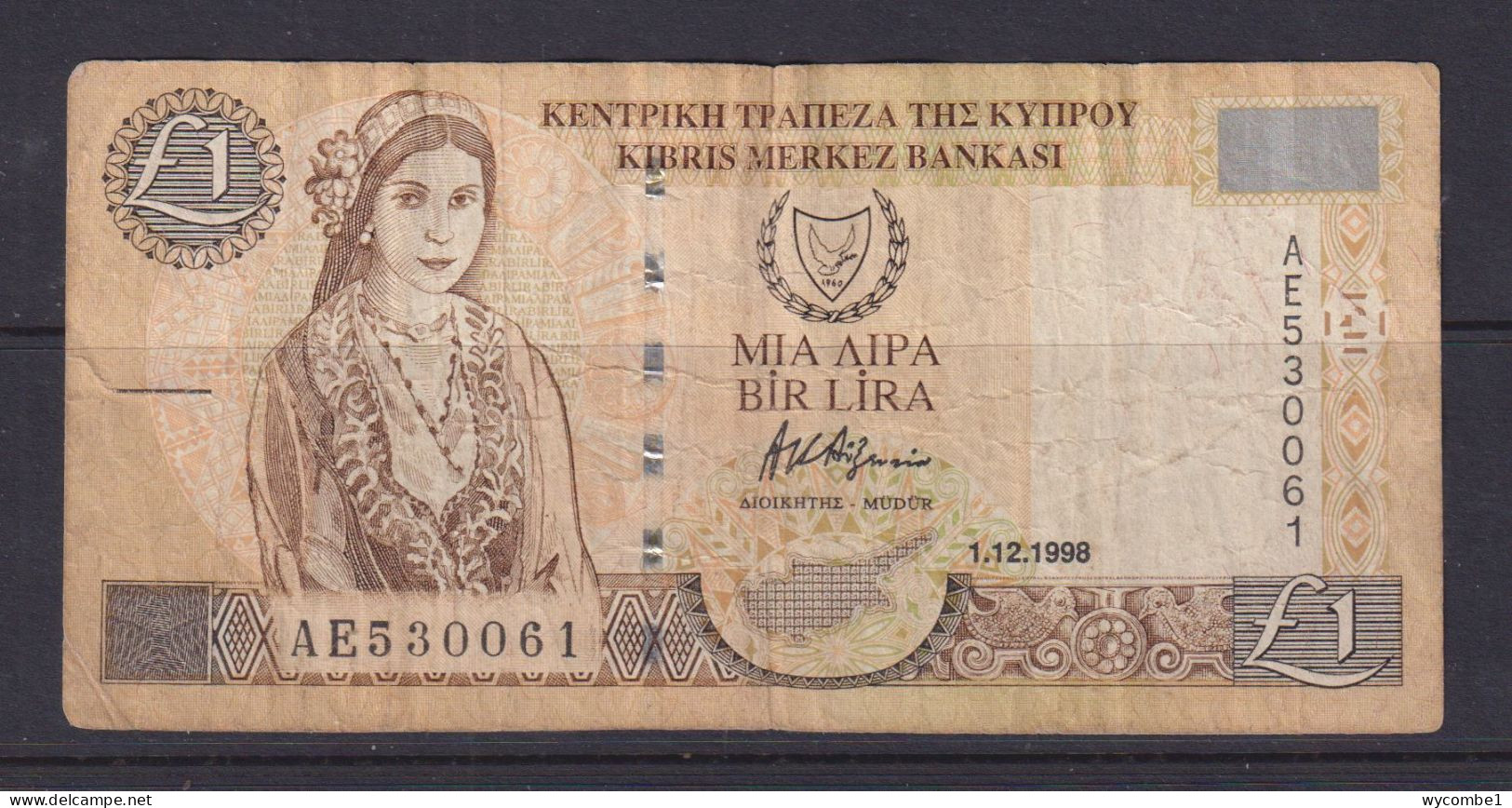 CYPRUS- 1998 1 Pound Circulated Banknote As Scans - Cyprus