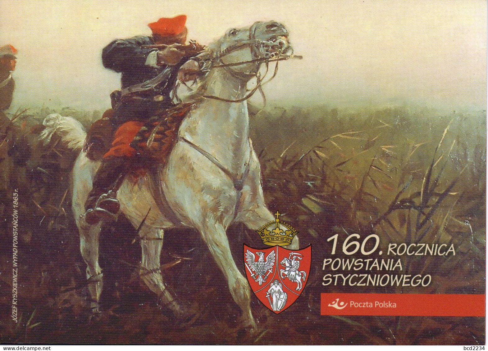 POLAND 2023 POLISH POST OFFICE LIMITED EDITION FOLDER: 160TH ANNIVERSARY OF JANUARY UPRISING PC Cp 1995 HORSES SOLDIERS - Cartas & Documentos