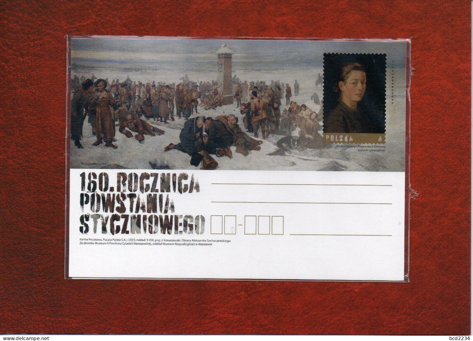 POLAND 2023 POLISH POST OFFICE LIMITED EDITION FOLDER: 160TH ANNIVERSARY OF JANUARY UPRISING PC Cp 1995 HORSES SOLDIERS - Briefe U. Dokumente