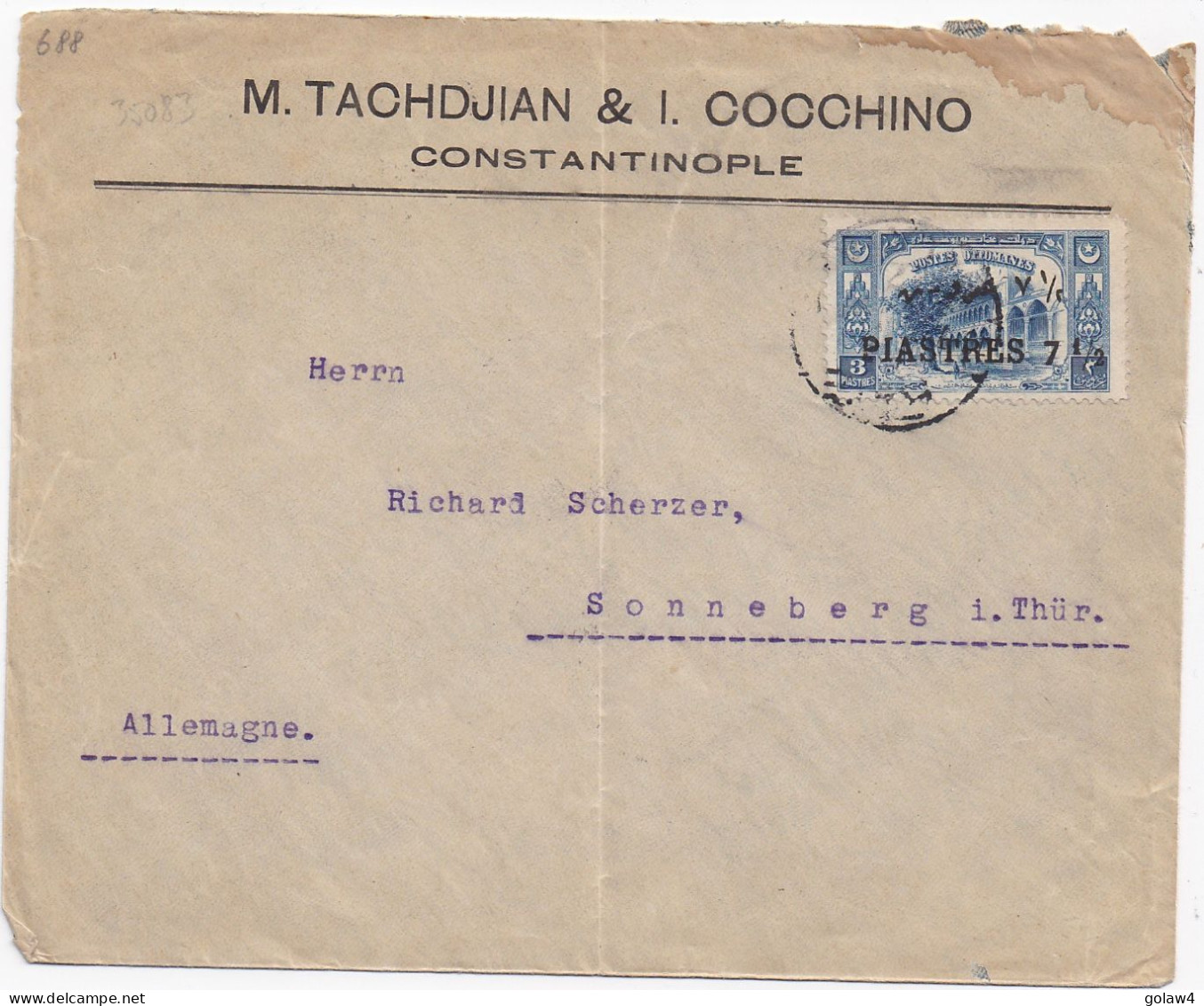 35083# LETTRE CONSTANTINOPLE Au Dos STAMBOUL DEPART 1922 Pour SONNEBERG THÜRINGE - Cartas & Documentos