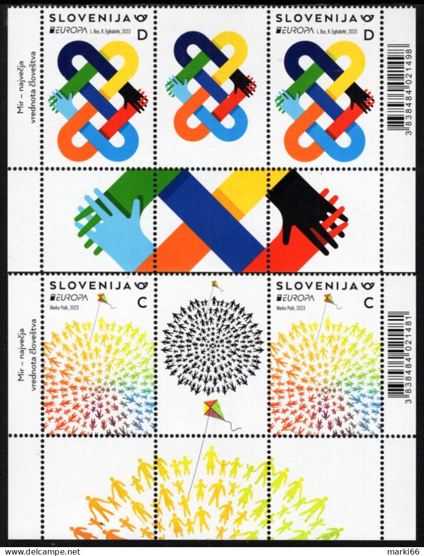 Slovenia - 2023 - Europa CEPT - Peace - The Highest Value Of Humanity - Mint Stamp PANES Set With Coupons - Slowenien