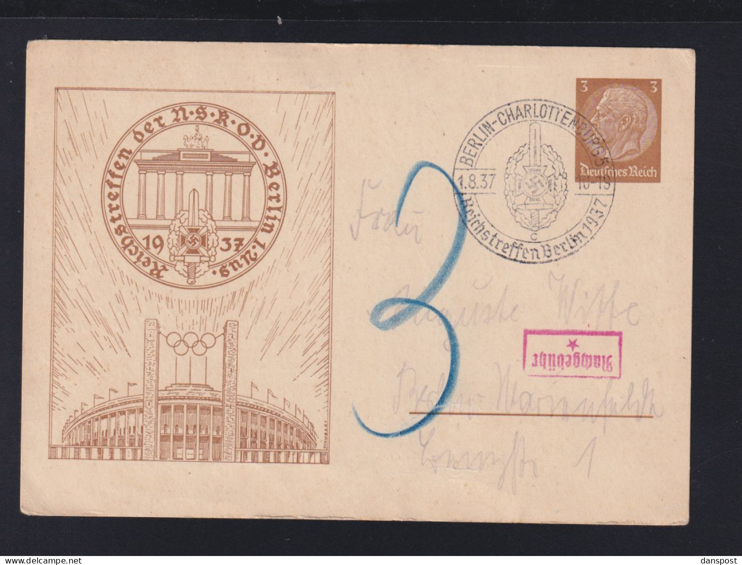 Dt. Reich Bild-PK Reichstreffen Der NSKOV 1937 Gelaufen - Private Postal Stationery