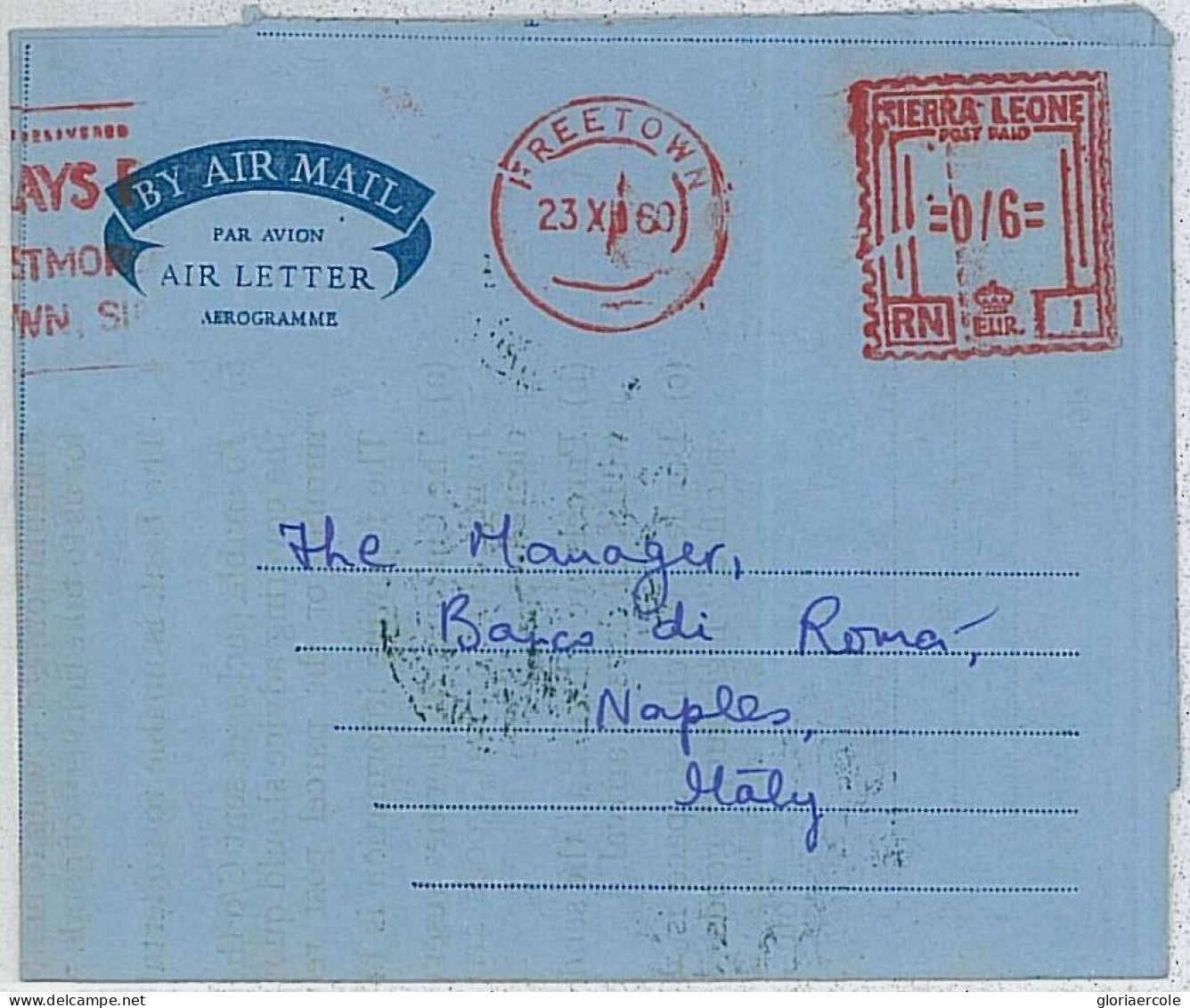 36362  - SIERRA LEONE - Postal History -  AEROGRAMME To ITALY - 1960 - Sierra Leone (...-1960)