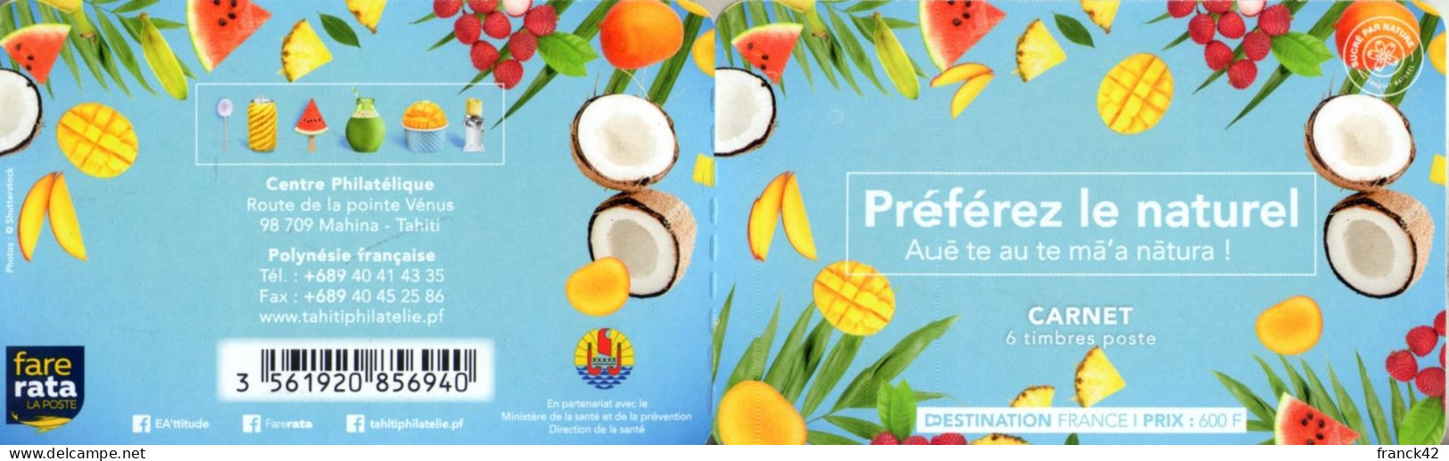 Polynésie Française. Carnet Autoadhésif. Fruits, Préférez Le Naturel. 2019 - Neufs