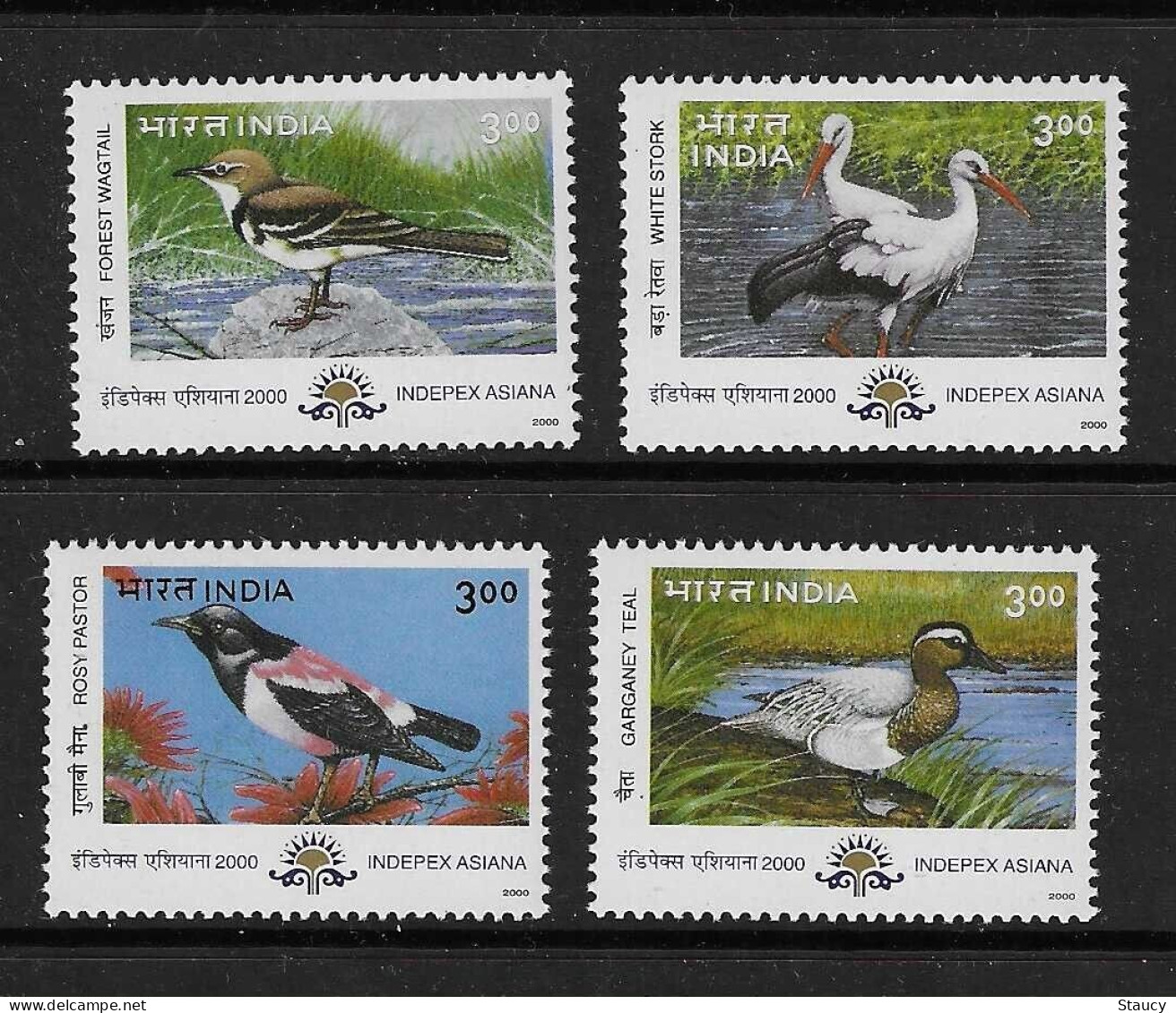 INDIA 2000 Indepex Asiana 2000 International Philatelic Exhibition - BIRDS 4v Set MNH, P.O Fresh & Fine - Unused Stamps