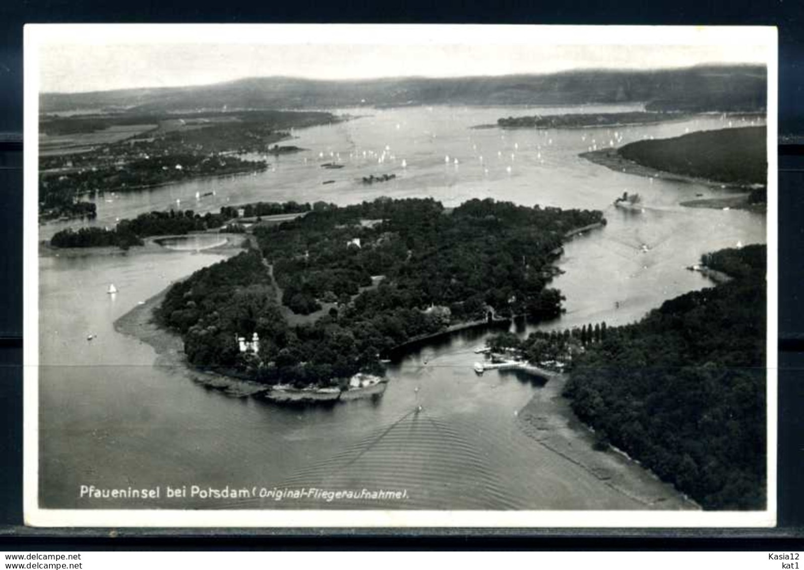 K07677)Ansichtskarte: Berlin - Wannsee, Pfaueninsel - Luftbild - Wannsee