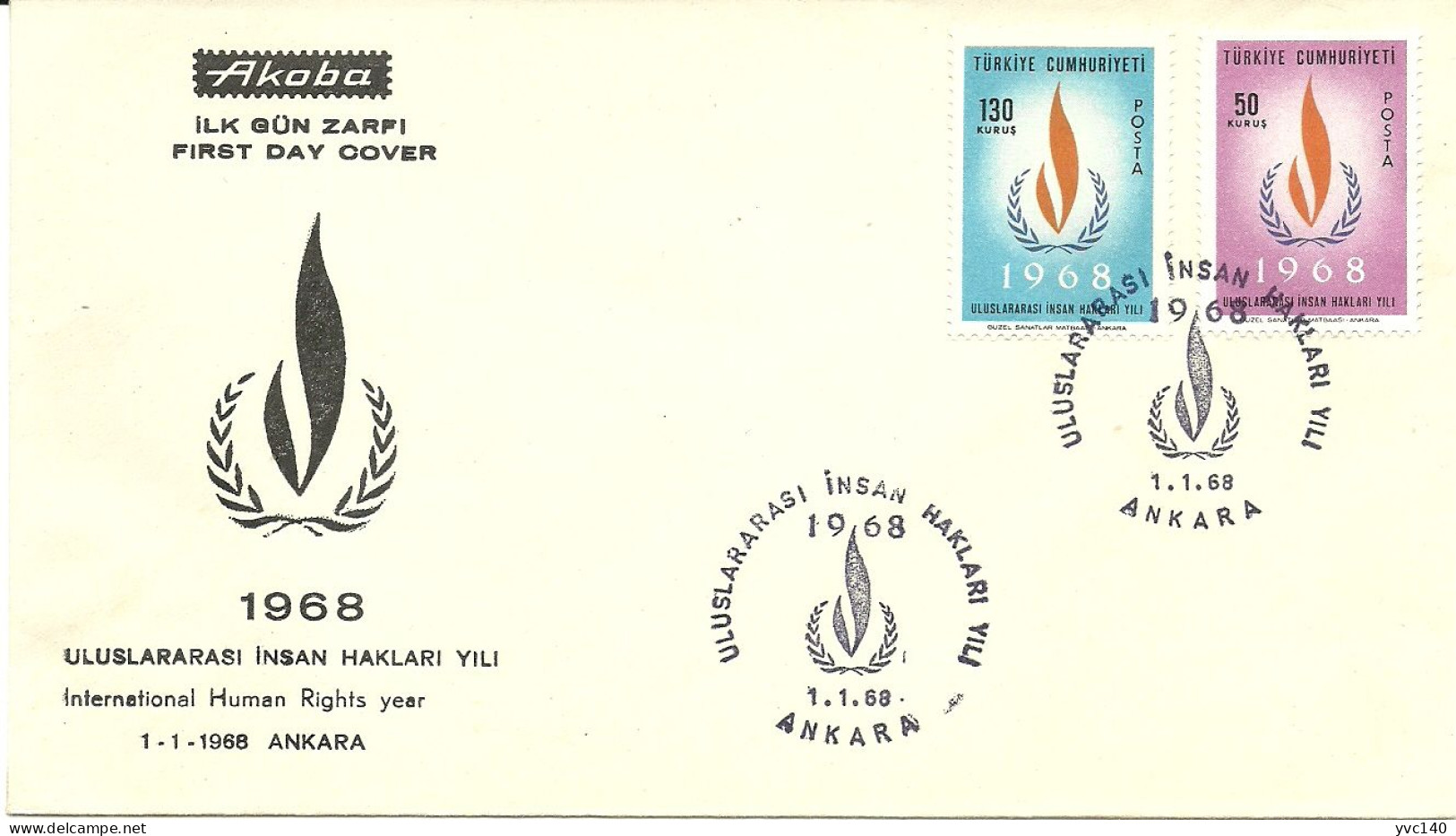 Turkey; FDC 1968 International Human Rights Year - FDC