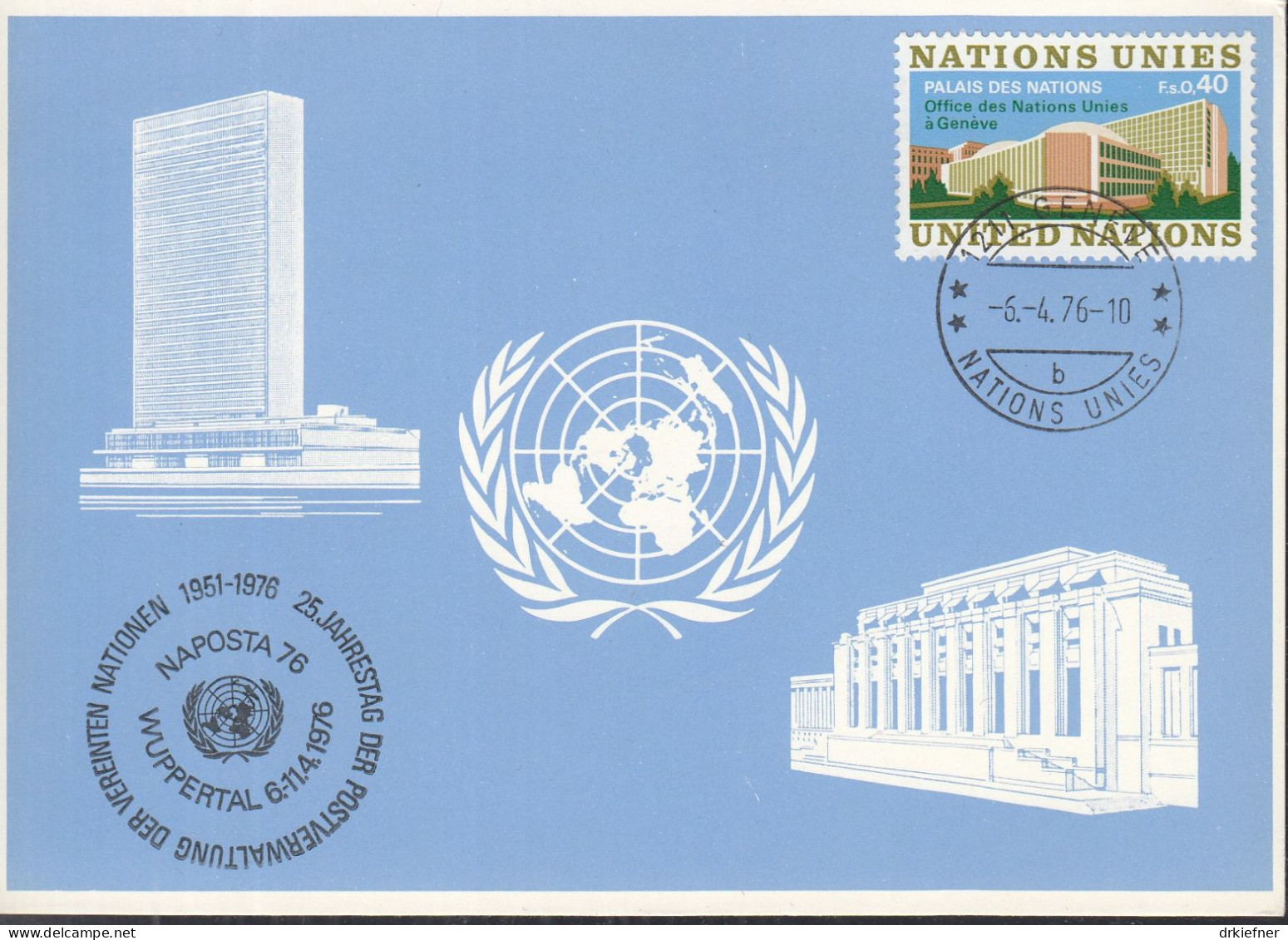 UNO GENF, Blaue Karte Mi. Nr. 32, Wuppertal 1976 - Briefe U. Dokumente