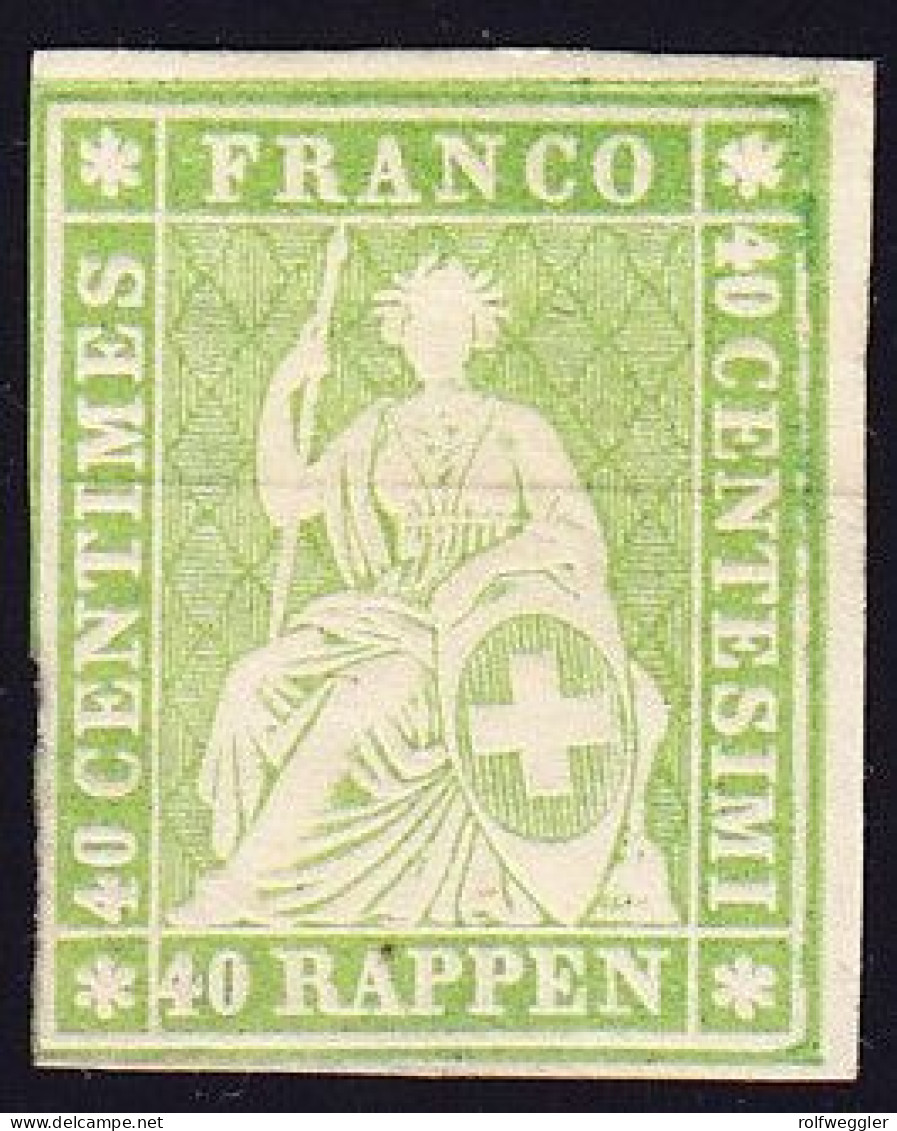 1855 40 Rp Hellgrün, Ungebraucht Mit Originalgummi, 3 Seitig Vollrandig, Foto-Attest Renggli - Nuevos