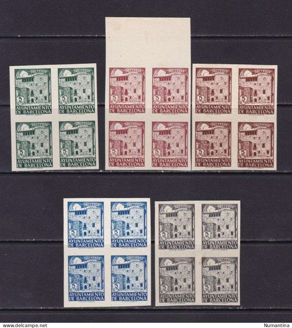 1943 - España - Barcelona - Edifil 42s/46s - Casa De Padellas - MNG - Sin Dentar - Bloque 4 - Valor Catalogo 168 € - Barcelone