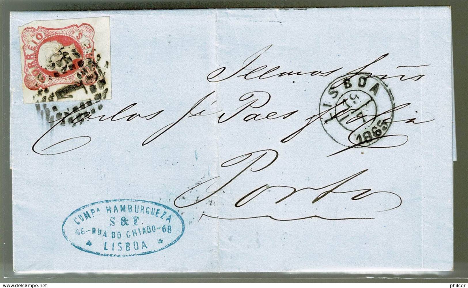 Portugal, 1865, # 16, Lisboa-Porto - Storia Postale