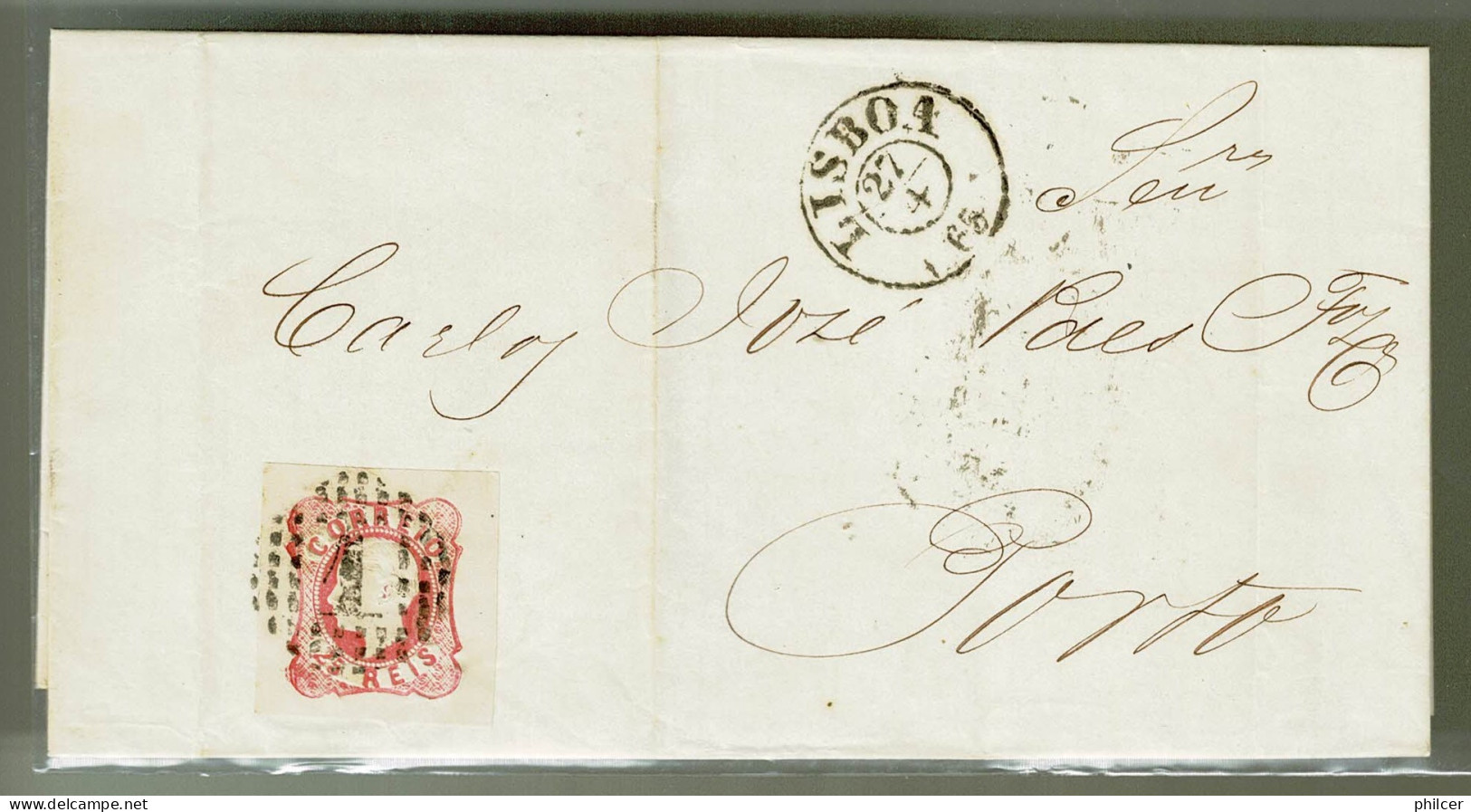 Portugal, 1865, # 16, Lisboa-Porto - Storia Postale