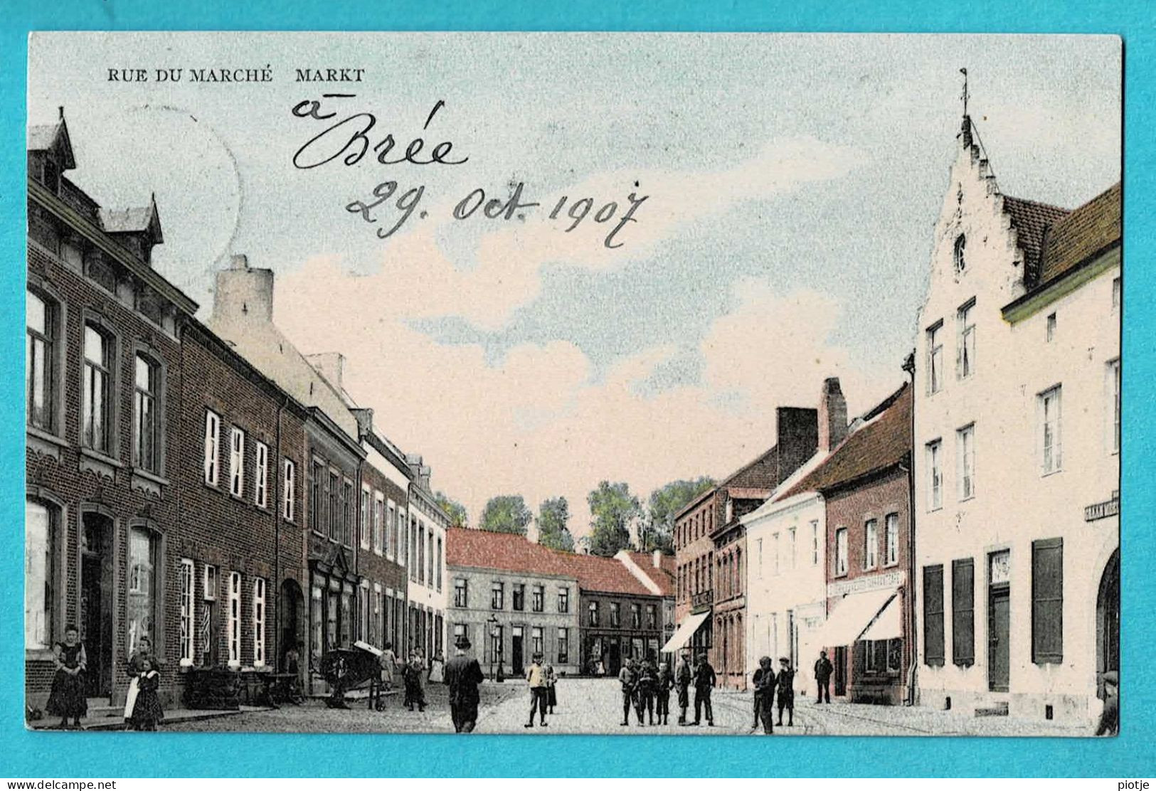 * Bree (Limburg) * (H. Muselaers - KLEUR) Rue Du Marché, Animée, Zeldzaam, TOP, Rare, Markt, Grand'Place - Bree