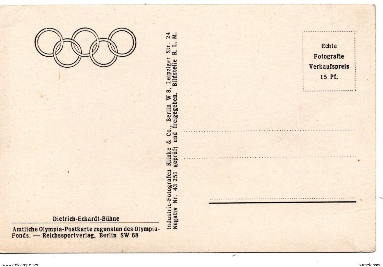 61120 - Deutsches Reich - 1936 - Ans.-Kte. "Dietrich-Eckardt-Buehne", Ungebraucht - Olympic Games