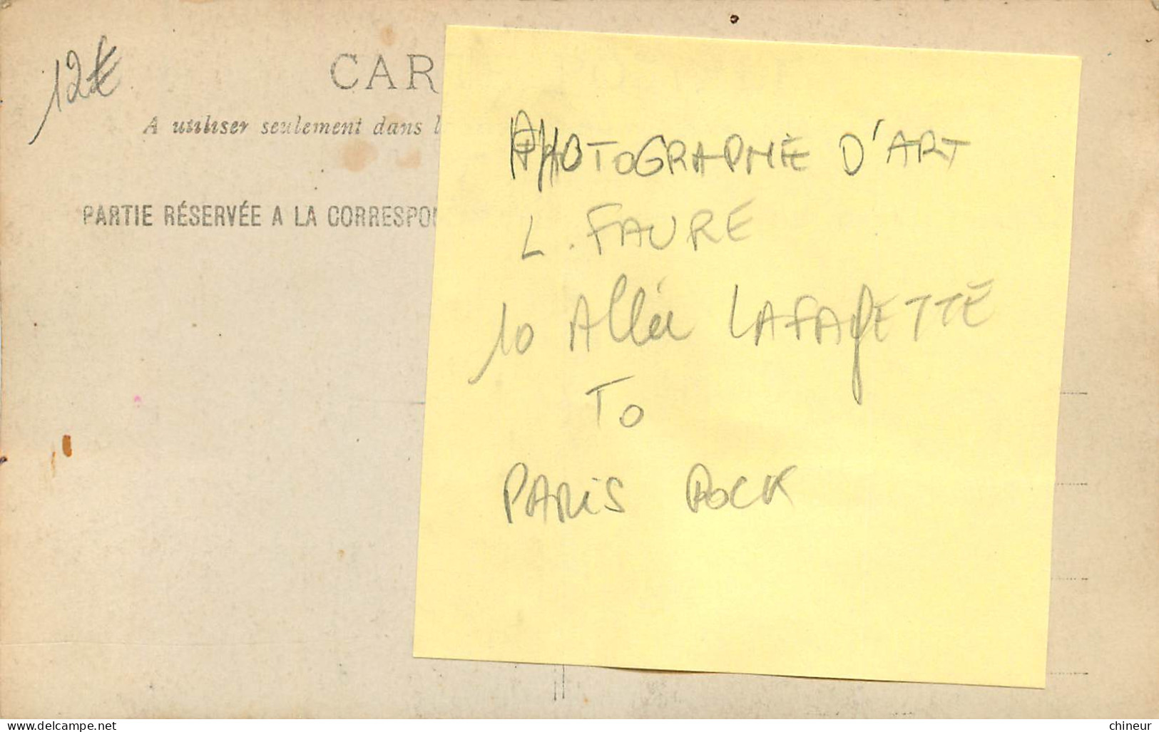 CARTE PHOTO AUTOMOBILE TACOT PHOTOGRAPHE D'ART L.FAURE 10 ALLEE LAFAYETTE PARIS POCK - Taxis & Fiacres
