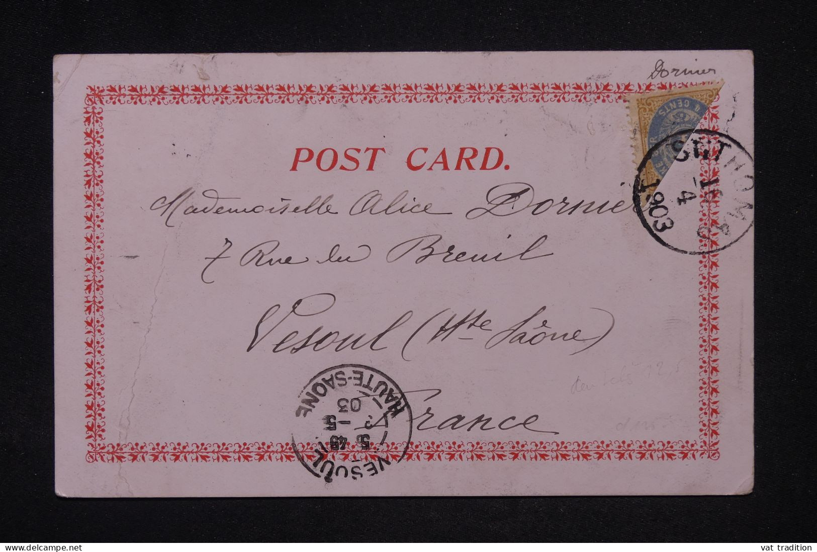 ANTILLES DANOISES - N° Yvert 7a ( Moitié Du 4ct ) Sur Carte Postale De St Thomas Pour La France En 1903 - L 148800 - Danemark (Antilles)