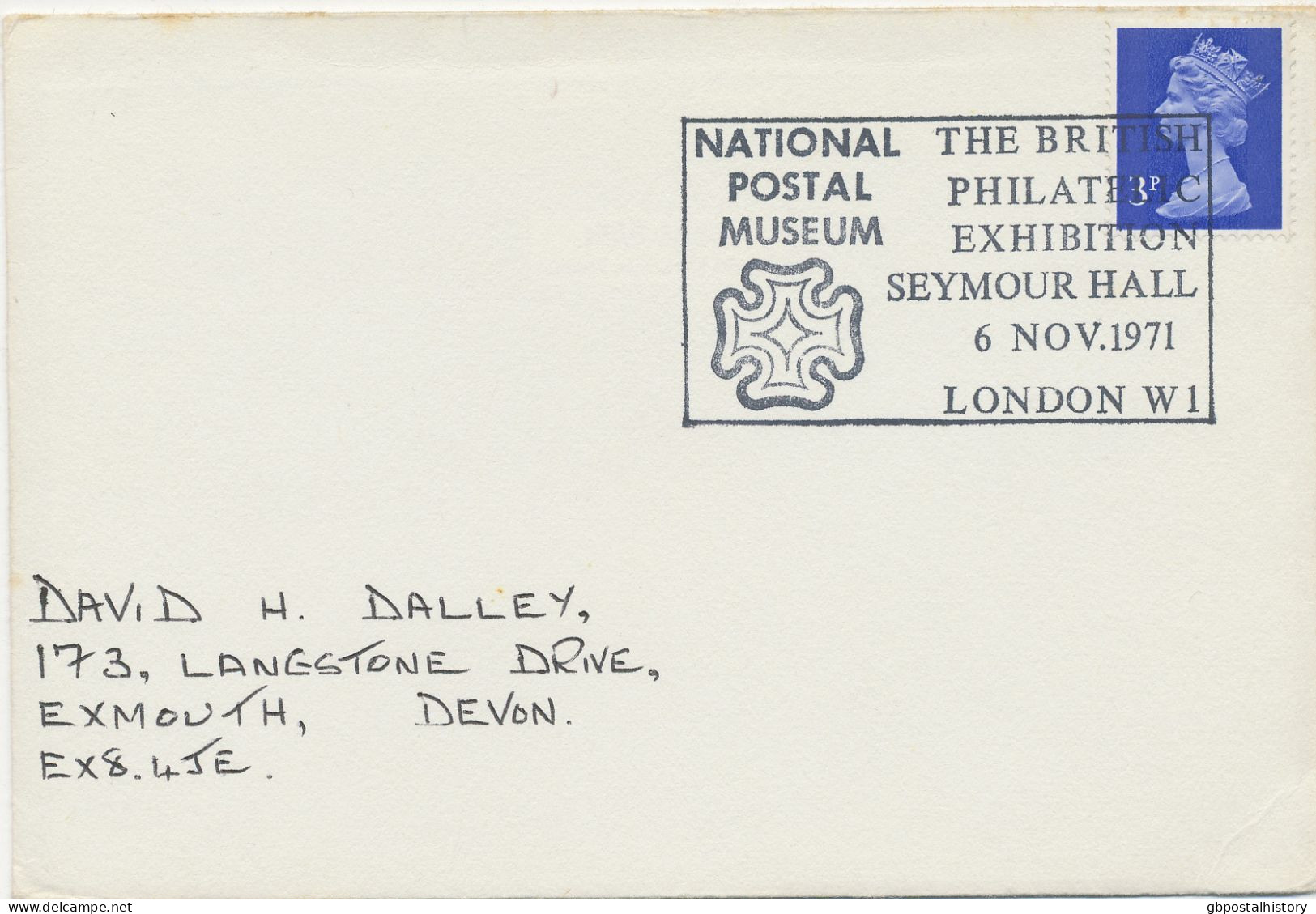GB SPECIAL EVENT POSTMARKS 1971 THE BRITISH PHILATELIC EXHIBITION SEYMOUR HALL LONDON W.I. - NATIONAL POSTAL MUSEUM - Lettres & Documents