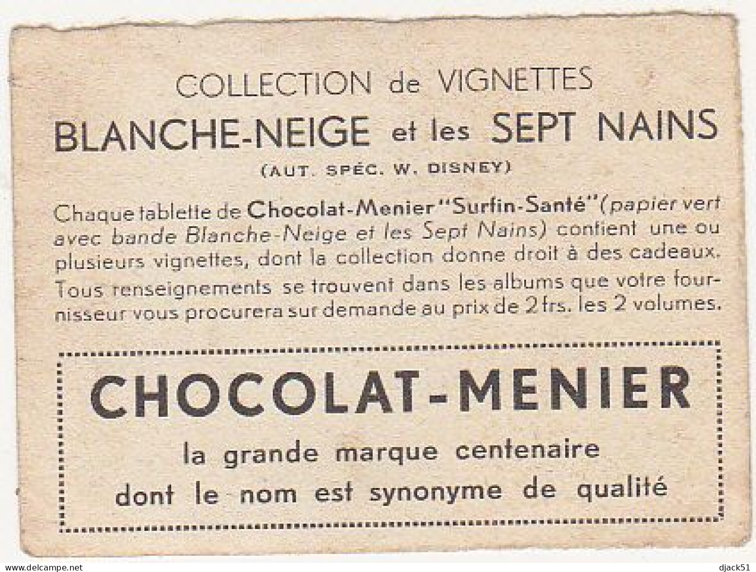 Ancienne Image / Chromo / CHOCOLAT MENIER / BLANCHE-NEIGE Et Les SEPT NAINS / N°179 - Menier