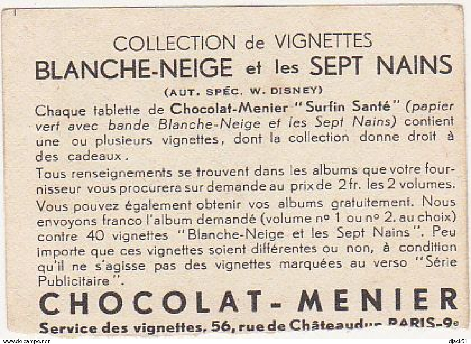 Ancienne Image / Chromo / CHOCOLAT MENIER / BLANCHE-NEIGE Et Les SEPT NAINS / N°129 - Menier