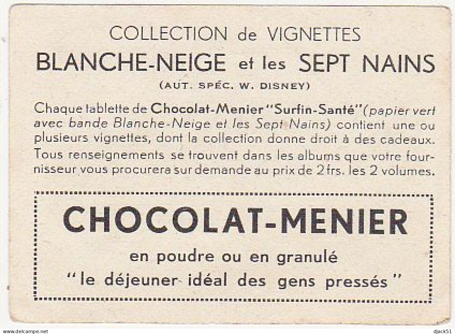 Ancienne Image / Chromo / CHOCOLAT MENIER / BLANCHE-NEIGE Et Les SEPT NAINS / N°10 - Menier