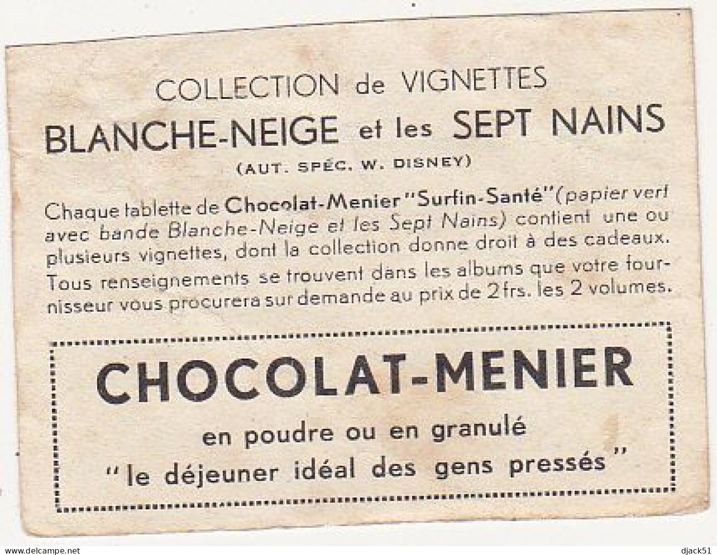 Ancienne Image / Chromo / CHOCOLAT MENIER / BLANCHE-NEIGE Et Les SEPT NAINS / N°22 - Menier