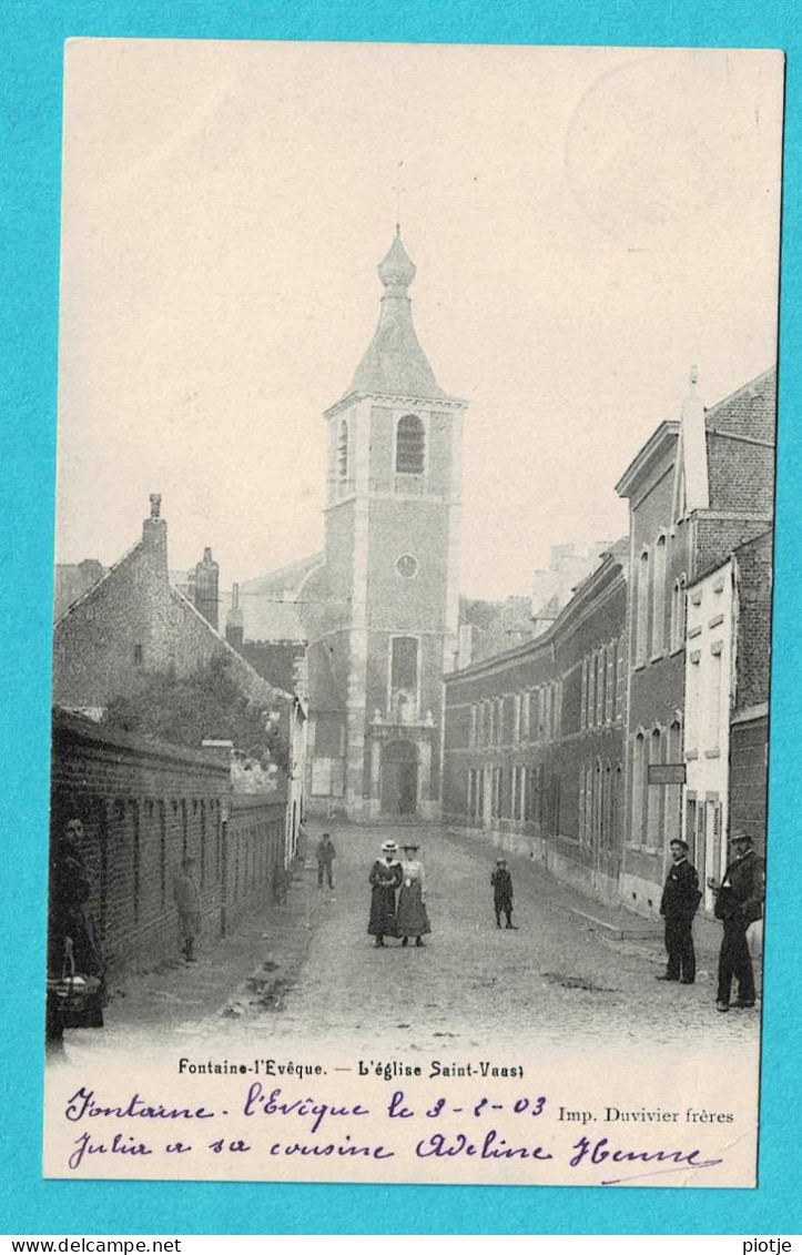 * Fontaine L'Eveque (Hainaut - La Wallonie) * (Imp. Duvivier Frères) L'église Saint Vaast, Animée, TOP, Rare, Kerk - Fontaine-l'Eveque