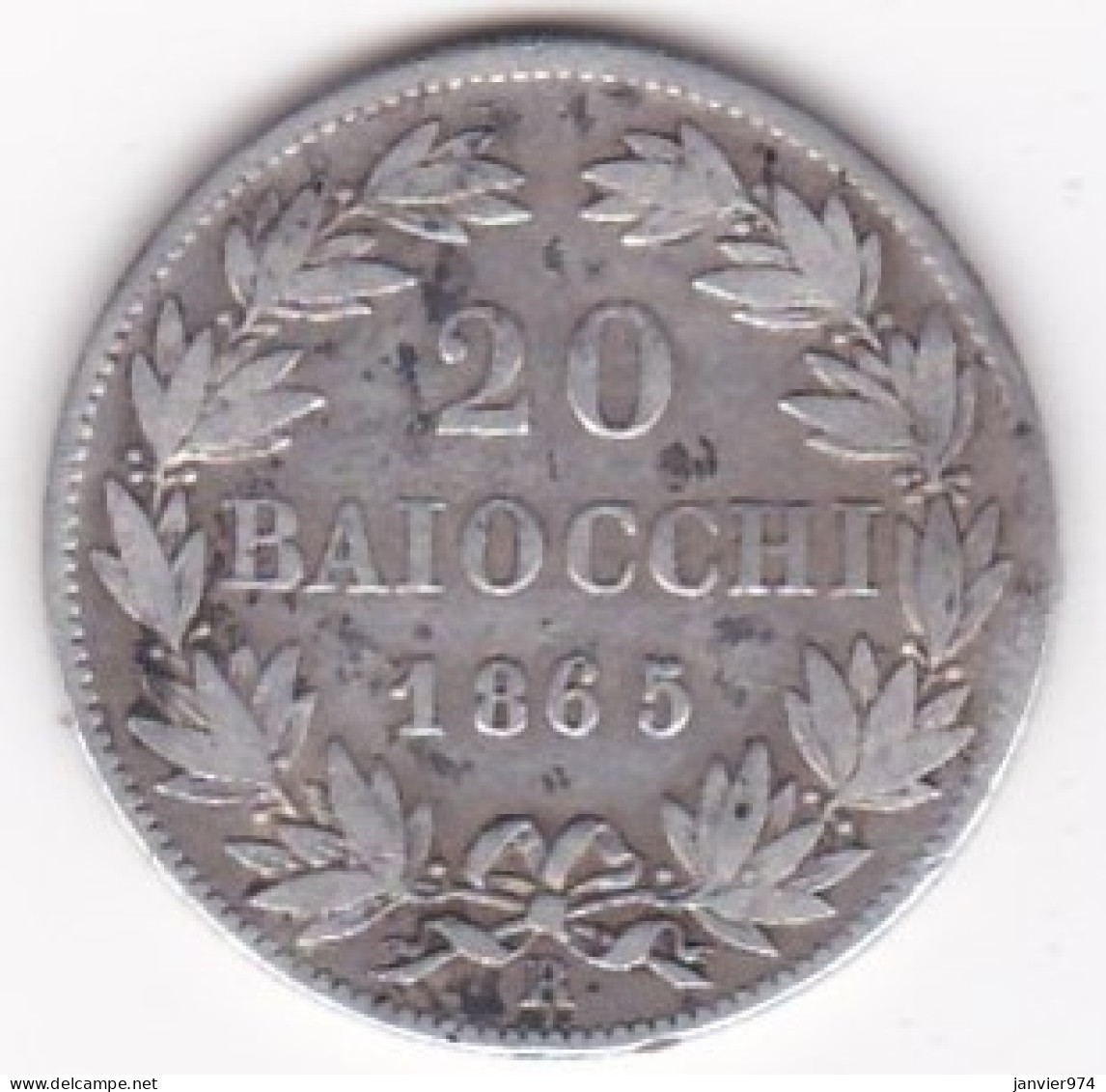 20 Baiocchi 1865 An. XX, Zecca Di Roma, Pie IX / Pio IX , Argent - Vatican