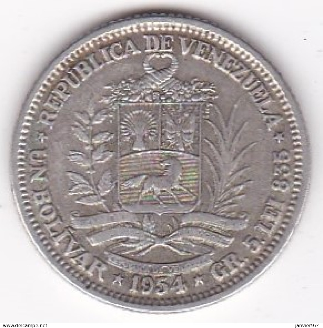 Venezuela 1 Bolivar 1954 , En Argent, Y# 37 - Venezuela