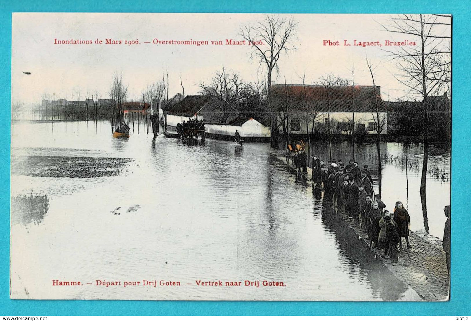 * Hamme (Oost Vlaanderen) * (Phot L. Lagaert) Inondations Mars 1906, Départ Pour Drij Goten, Unique, TOP, Rare - Hamme