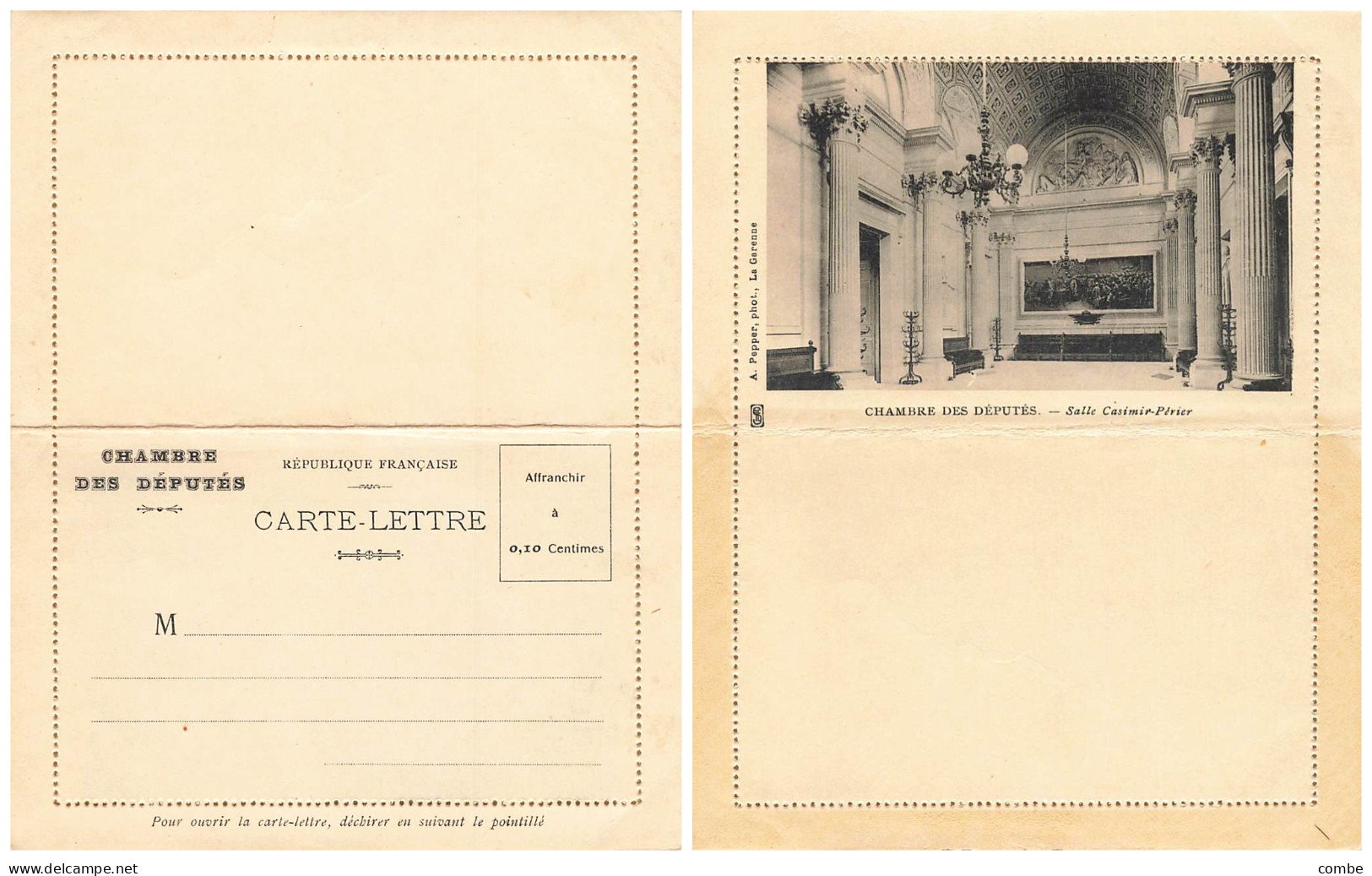 CARTE-LETTRE. CHAMBRE DES DEPUTES. SALLE CASIMIR PERIER - Enteros Privados