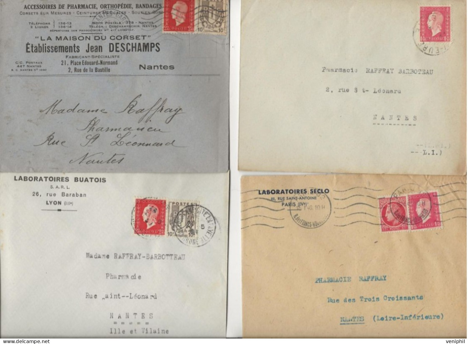 LOT DE 24 LETTRES AFFRANCHIES  TYPE MERCURE N° 682- 685-687-688--684 - LETTRES PUB + CACHETS DIVERS -1945 -COTE + De 90€ - Mechanical Postmarks (Other)